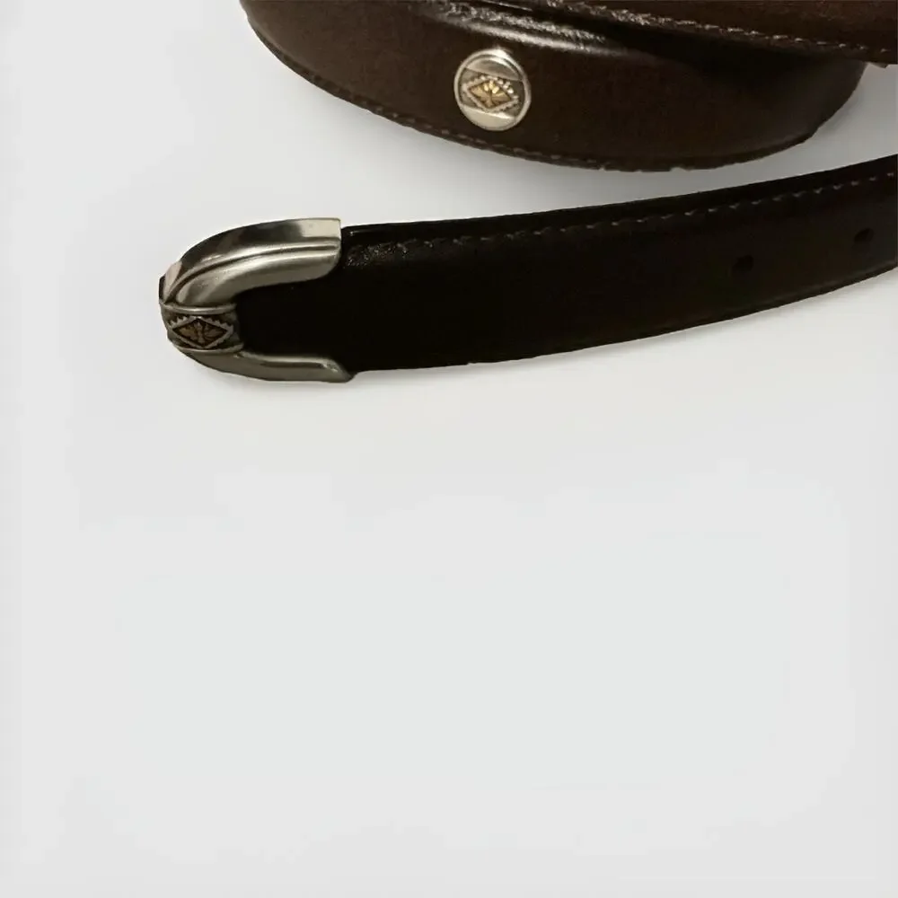 Men’s Fullerton Belt SZ 54” Tall Genuine Leather Saddle Brown Metal Silver Snap